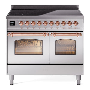 ILVE Nostalgie II 40-Inch Induction Range with 6 Induction Elements, 4.3 cu. ft. Oven, Stainless Steel with Copper Trim, Triple Glass Door, UPDI406NMPSSP