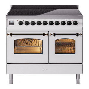 ILVE Nostalgie II 40-Inch Induction Range with 6 Induction Elements, 4.3 cu. ft. Oven, White with Burnished Trim, Triple Glass Door, UPDI406NMPWHB