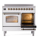 ILVE Nostalgie II 40-Inch Induction Range with 6 Induction Elements, 4.3 cu. ft. Oven, White with Burnished Trim, Triple Glass Door, UPDI406NMPWHB