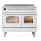 ILVE Nostalgie II 40-Inch Induction Range with 6 Induction Elements, 4.3 cu. ft. Oven, White with Chrome Trim, Triple Glass Door, UPDI406NMPWHC