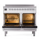 ILVE Nostalgie II 40-Inch Induction Range with 6 Induction Elements, 4.3 cu. ft. Oven, White with Chrome Trim, Triple Glass Door, UPDI406NMPWHC