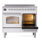 ILVE Nostalgie II 40-Inch Induction Range with 6 Induction Elements, 4.3 cu. ft. Oven, White with Chrome Trim, Triple Glass Door, UPDI406NMPWHC