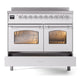 ILVE Nostalgie II 40-Inch Induction Range with 6 Induction Elements, 4.3 cu. ft. Oven, White with Chrome Trim, Triple Glass Door, UPDI406NMPWHC