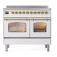 ILVE Nostalgie II 40-Inch Induction Range with 6 Induction Elements, 4.3 cu. ft. Oven, White with Brass Trim, Triple Glass Door, UPDI406NMPWHG