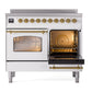 ILVE Nostalgie II 40-Inch Induction Range with 6 Induction Elements, 4.3 cu. ft. Oven, White with Brass Trim, Triple Glass Door, UPDI406NMPWHG