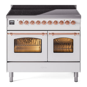 ILVE Nostalgie II 40-Inch Induction Range with 6 Induction Elements, 4.3 cu. ft. Oven, White with Copper Trim, Triple Glass Door, UPDI406NMPWHP