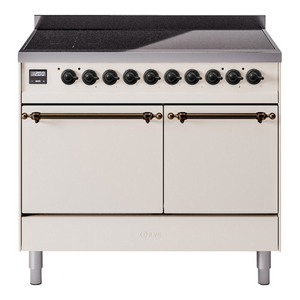 ILVE Nostalgie II 40-Inch Induction Range with 6 Induction Elements, 4.3 cu. ft. Oven, Antique White with Burnished Trim, Solid Door, UPDI406QNMPAWB