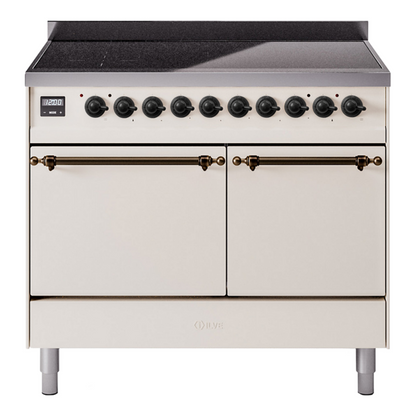 ILVE Nostalgie II 40-Inch Induction Range with 6 Induction Elements, 4.3 cu. ft. Oven, Antique White with Burnished Trim, Solid Door, UPDI406QNMPAWB