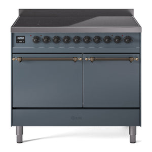 ILVE Nostalgie II 40-Inch Induction Range with 6 Induction Elements, 4.3 cu. ft. Oven, Blue Grey with Burnished Trim, Solid Door, UPDI406QNMPBGB