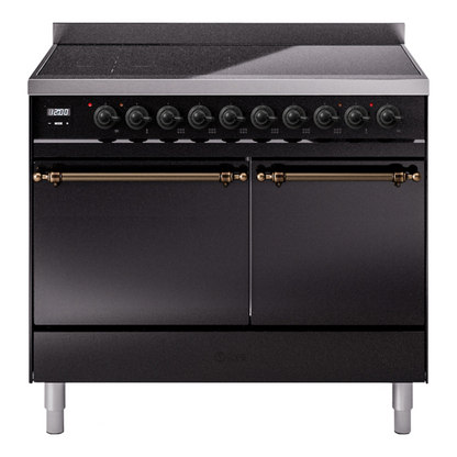ILVE Nostalgie II 40-Inch Induction Range with 6 Induction Elements, 4.3 cu. ft. Oven, Glossy Black with Burnished Trim, Solid Door, UPDI406QNMPBKB