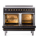 ILVE Nostalgie II 40-Inch Induction Range with 6 Induction Elements, 4.3 cu. ft. Oven, Glossy Black with Burnished Trim, Solid Door, UPDI406QNMPBKB