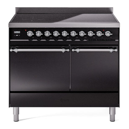 ILVE Nostalgie II 40-Inch Induction Range with 6 Induction Elements, 4.3 cu. ft. Oven, Glossy Black with Chrome Trim, Solid Door, UPDI406QNMPBKC