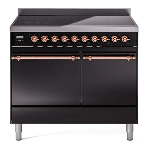 ILVE Nostalgie II 40-Inch Induction Range with 6 Induction Elements, 4.3 cu. ft. Oven, Glossy Black with Copper Trim, Solid Door, UPDI406QNMPBKP