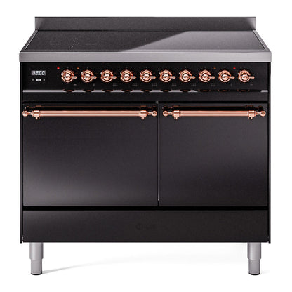 ILVE Nostalgie II 40-Inch Induction Range with 6 Induction Elements, 4.3 cu. ft. Oven, Glossy Black with Copper Trim, Solid Door, UPDI406QNMPBKP