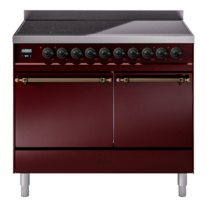 ILVE Nostalgie II 40-Inch Induction Range with 6 Induction Elements, 4.3 cu. ft. Oven, Burgundy with Burnished Trim, Solid Door, UPDI406QNMPBUB