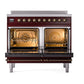 ILVE Nostalgie II 40-Inch Induction Range with 6 Induction Elements, 4.3 cu. ft. Oven, Burgundy with Burnished Trim, Solid Door, UPDI406QNMPBUB