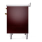 ILVE Nostalgie II 40-Inch Induction Range with 6 Induction Elements, 4.3 cu. ft. Oven, Burgundy with Brass Trim, Solid Door, UPDI406QNMPBUG