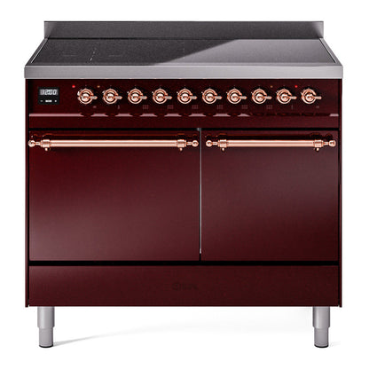 ILVE Nostalgie II 40-Inch Induction Range with 6 Induction Elements, 4.3 cu. ft. Oven, Burgundy with Copper Trim, Solid Door, UPDI406QNMPBUP