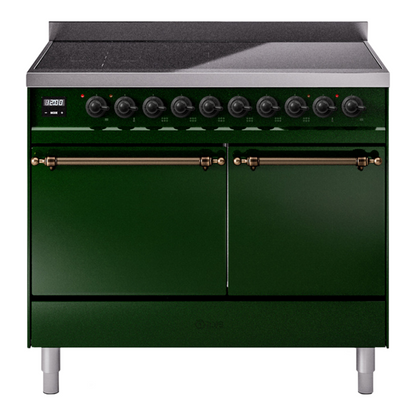 ILVE Nostalgie II 40-Inch Induction Range with 6 Induction Elements, 4.3 cu. ft. Oven, Emerald Green with Burnished Trim, Solid Door, UPDI406QNMPEGB