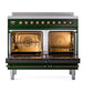 ILVE Nostalgie II 40-Inch Induction Range with 6 Induction Elements, 4.3 cu. ft. Oven, Emerald Green with Burnished Trim, Solid Door, UPDI406QNMPEGB