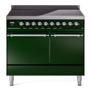ILVE Nostalgie II 40-Inch Induction Range with 6 Induction Elements, 4.3 cu. ft. Oven, Emerald Green with Chrome Trim, Solid Door, UPDI406QNMPEGC
