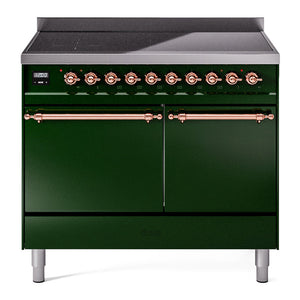 ILVE Nostalgie II 40-Inch Induction Range with 6 Induction Elements, 4.3 cu. ft. Oven, Emerald Green with Copper Trim, Solid Door, UPDI406QNMPEGP