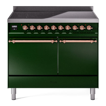 ILVE Nostalgie II 40-Inch Induction Range with 6 Induction Elements, 4.3 cu. ft. Oven, Emerald Green with Copper Trim, Solid Door, UPDI406QNMPEGP