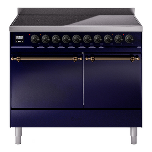 ILVE Nostalgie II 40-Inch Induction Range with 6 Induction Elements, 4.3 cu. ft. Oven, Midnight Blue with Burnished Trim, Solid Door, UPDI406QNMPMBB