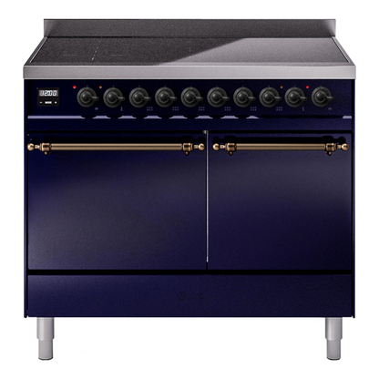 ILVE Nostalgie II 40-Inch Induction Range with 6 Induction Elements, 4.3 cu. ft. Oven, Midnight Blue with Burnished Trim, Solid Door, UPDI406QNMPMBB