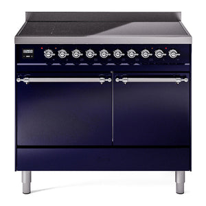 ILVE Nostalgie II 40-Inch Induction Range with 6 Induction Elements, 4.3 cu. ft. Oven, Midnight Blue with Chrome Trim, Solid Door, UPDI406QNMPMBC