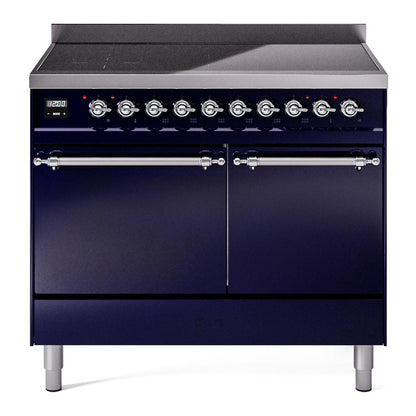 ILVE Nostalgie II 40-Inch Induction Range with 6 Induction Elements, 4.3 cu. ft. Oven, Midnight Blue with Chrome Trim, Solid Door, UPDI406QNMPMBC