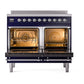 ILVE Nostalgie II 40-Inch Induction Range with 6 Induction Elements, 4.3 cu. ft. Oven, Midnight Blue with Chrome Trim, Solid Door, UPDI406QNMPMBC