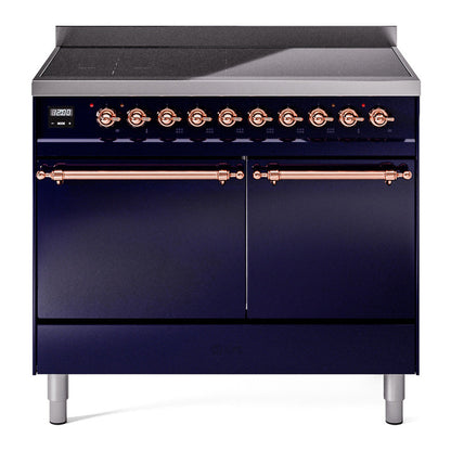 ILVE Nostalgie II 40-Inch Induction Range with 6 Induction Elements, 4.3 cu. ft. Oven, Midnight Blue with Copper Trim, Solid Door, UPDI406QNMPMBP