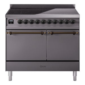 ILVE Nostalgie II 40-Inch Induction Range with 6 Induction Elements, 4.3 cu. ft. Oven, Graphite Matte with Burnished Trim, Solid Door, UPDI406QNMPMGB