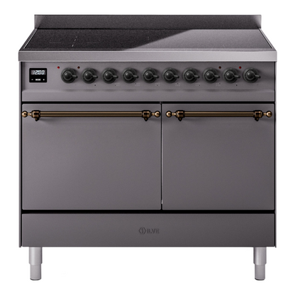 ILVE Nostalgie II 40-Inch Induction Range with 6 Induction Elements, 4.3 cu. ft. Oven, Graphite Matte with Burnished Trim, Solid Door, UPDI406QNMPMGB
