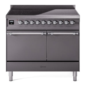 ILVE Nostalgie II 40-Inch Induction Range with 6 Induction Elements, 4.3 cu. ft. Oven, Graphite Matte with Chrome Trim, Solid Door, UPDI406QNMPMGC