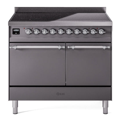 ILVE Nostalgie II 40-Inch Induction Range with 6 Induction Elements, 4.3 cu. ft. Oven, Graphite Matte with Chrome Trim, Solid Door, UPDI406QNMPMGC