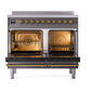 ILVE Nostalgie II 40-Inch Induction Range with 6 Induction Elements, 4.3 cu. ft. Oven, Graphite Matte with Brass Trim, Solid Door, UPDI406QNMPMGG