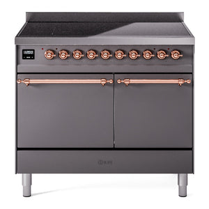 ILVE Nostalgie II 40-Inch Induction Range with 6 Induction Elements, 4.3 cu. ft. Oven, Graphite Matte with Copper Trim, Solid Door, UPDI406QNMPMGP