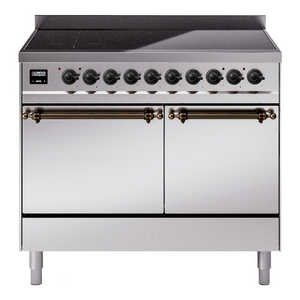 ILVE Nostalgie II 40-Inch Induction Range with 6 Induction Elements, 4.3 cu. ft. Oven, Stainless Steel with Burnished Trim, Solid Door, UPDI406QNMPSSB