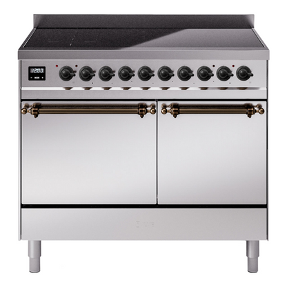 ILVE Nostalgie II 40-Inch Induction Range with 6 Induction Elements, 4.3 cu. ft. Oven, Stainless Steel with Burnished Trim, Solid Door, UPDI406QNMPSSB
