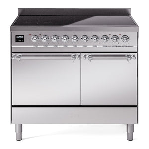 ILVE Nostalgie II 40-Inch Induction Range with 6 Induction Elements, 4.3 cu. ft. Oven, Stainless Steel with Chrome Trim, Solid Door, UPDI406QNMPSSC