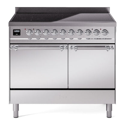 ILVE Nostalgie II 40-Inch Induction Range with 6 Induction Elements, 4.3 cu. ft. Oven, Stainless Steel with Chrome Trim, Solid Door, UPDI406QNMPSSC