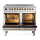 ILVE Nostalgie II 40-Inch Induction Range with 6 Induction Elements, 4.3 cu. ft. Oven, Stainless Steel with Brass Trim, Solid Door, UPDI406QNMPSSG