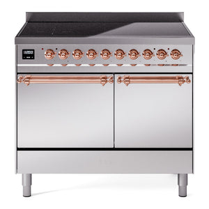 ILVE Nostalgie II 40-Inch Induction Range with 6 Induction Elements, 4.3 cu. ft. Oven, Stainless Steel with Copper Trim, Solid Door, UPDI406QNMPSSP