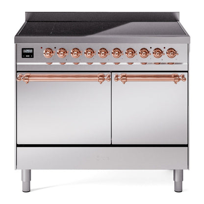 ILVE Nostalgie II 40-Inch Induction Range with 6 Induction Elements, 4.3 cu. ft. Oven, Stainless Steel with Copper Trim, Solid Door, UPDI406QNMPSSP