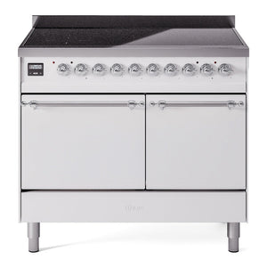 ILVE Nostalgie II 40-Inch Induction Range with 6 Induction Elements, 4.3 cu. ft. Oven, White with Chrome Trim, Solid Door, UPDI406QNMPWHC