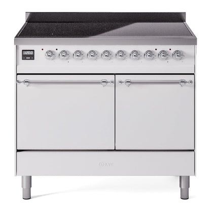 ILVE Nostalgie II 40-Inch Induction Range with 6 Induction Elements, 4.3 cu. ft. Oven, White with Chrome Trim, Solid Door, UPDI406QNMPWHC