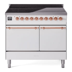 ILVE Nostalgie II 40-Inch Induction Range with 6 Induction Elements, 4.3 cu. ft. Oven, White with Copper Trim, Solid Door, UPDI406QNMPWHP