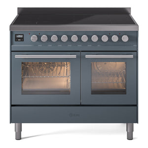 ILVE Professional Plus II 40-Inch Induction Range with 6 Induction Elements, 4.3 cu. ft. Oven, Blue Grey, Triple Glass Door, UPDI406WMPBG